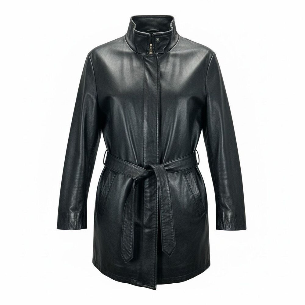 Pelle Studio Wilsons Black Leather Coat M Thinsulate Belted 90's Minimalist